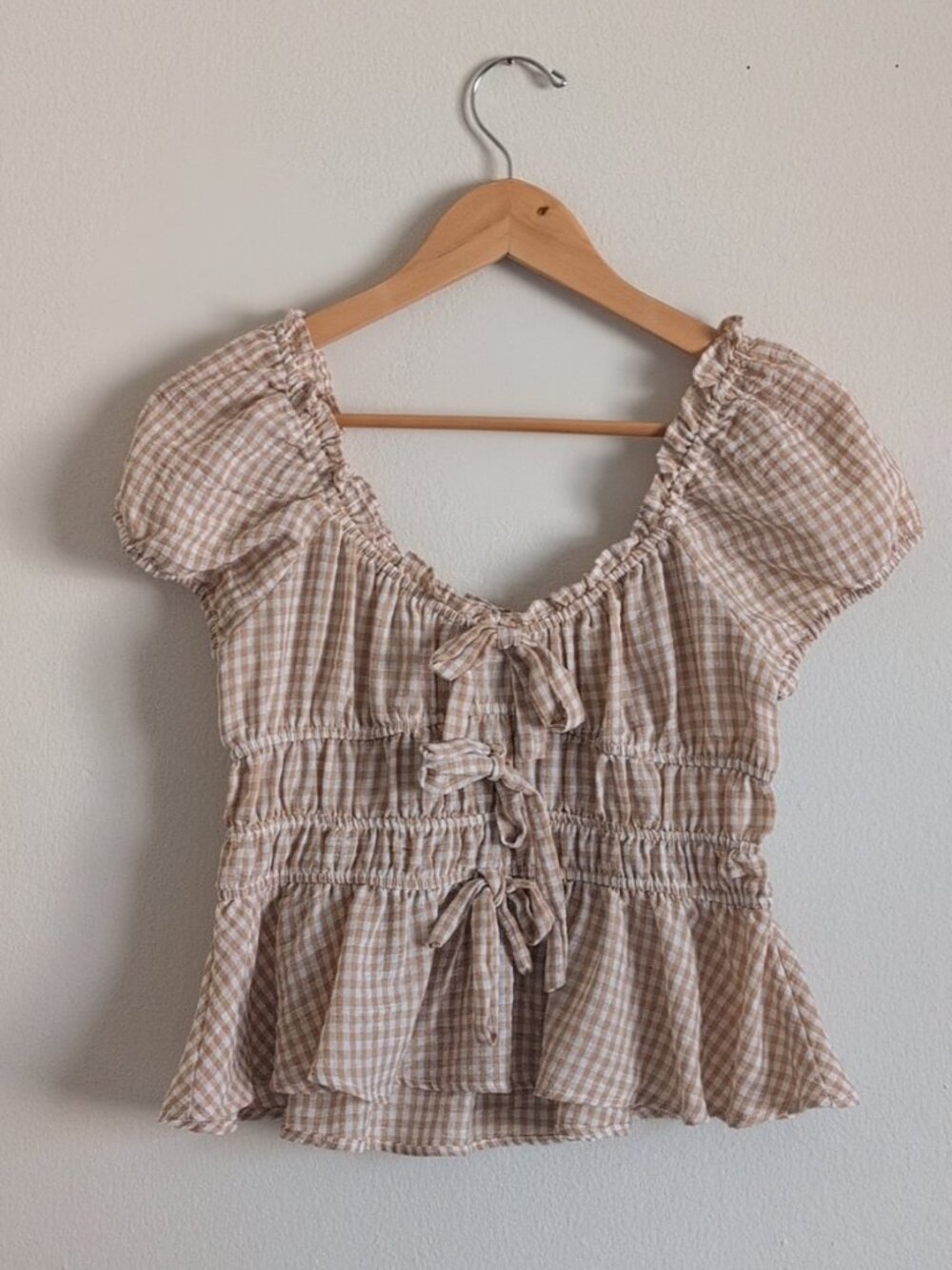Blue Pepper Knot Your Gingham Bow Front Top